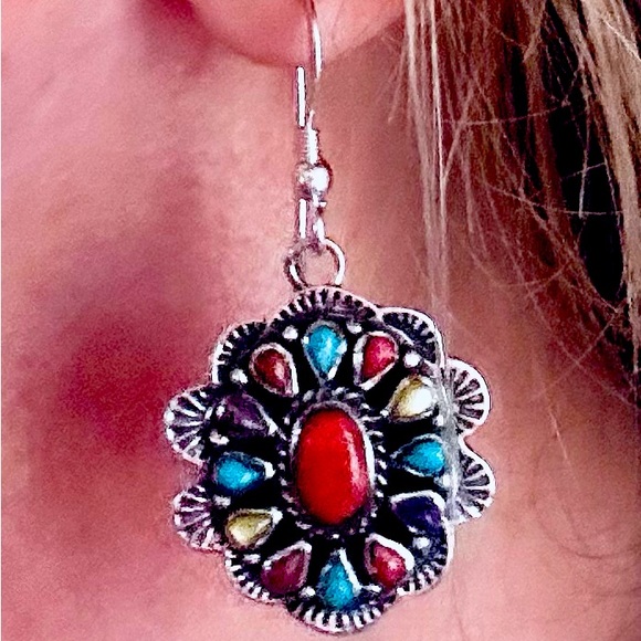 Genuine Multicolored Turquoise Gemstones Earrings in 925 Sterling Silver NWT - Picture 2 of 11